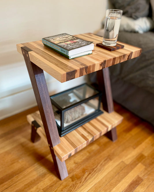 Walnut/Maple Tapered Leg Side table