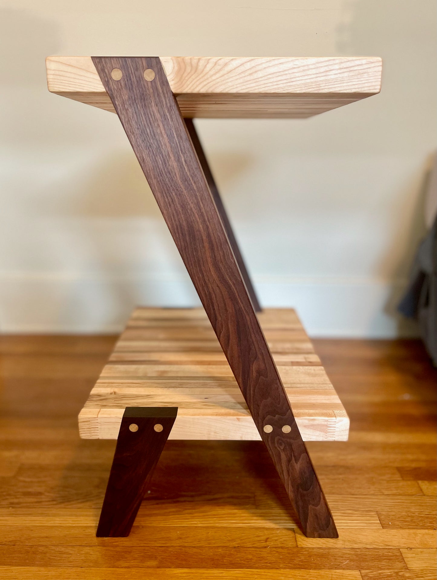 Walnut/Maple Tapered Leg Side table